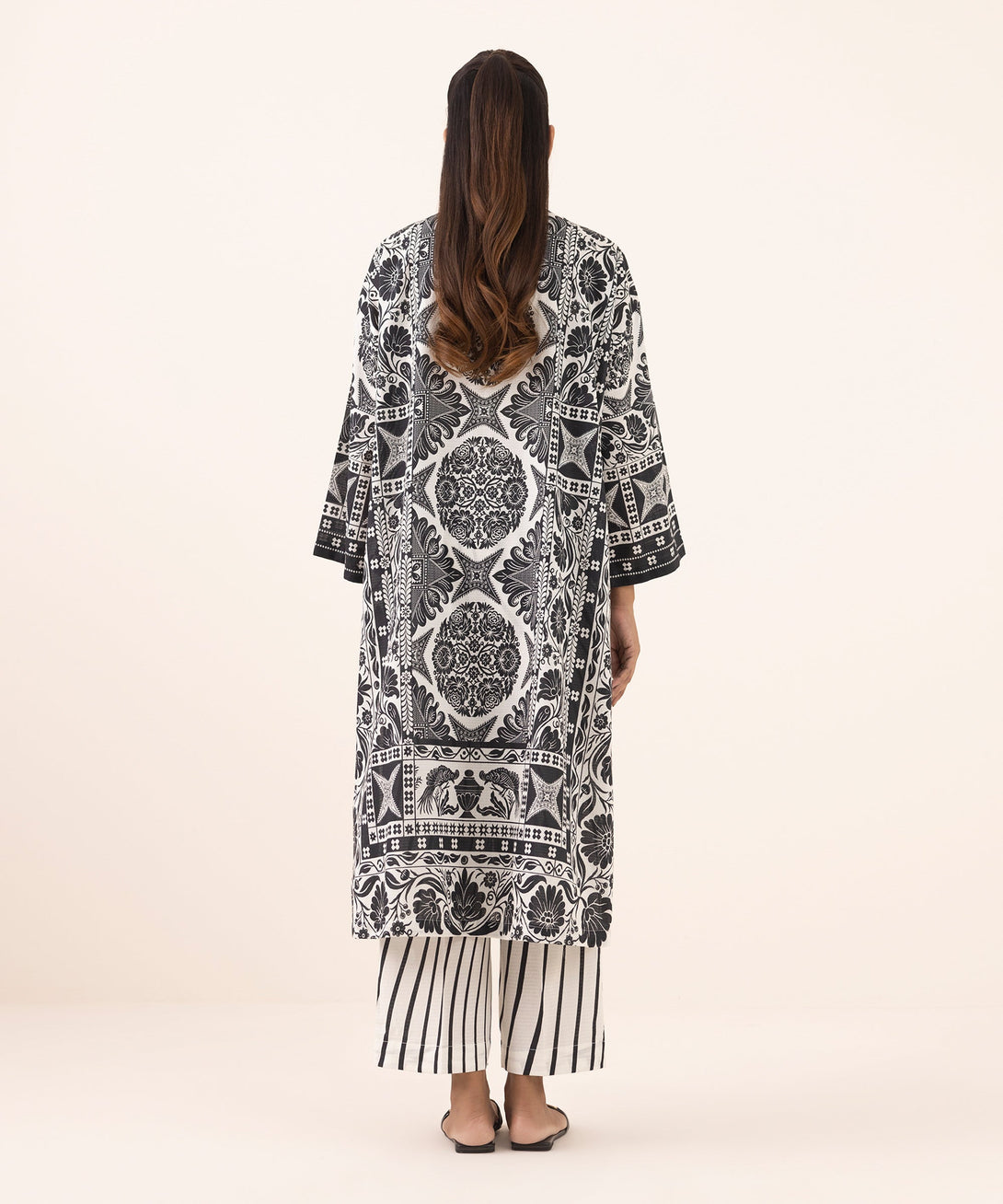 Women's RTW Dobby Black Printed Drop Shoulder Shirt