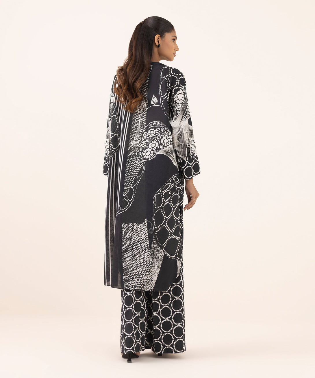 Women's RTW Dobby Black Printed Boxy Shirt