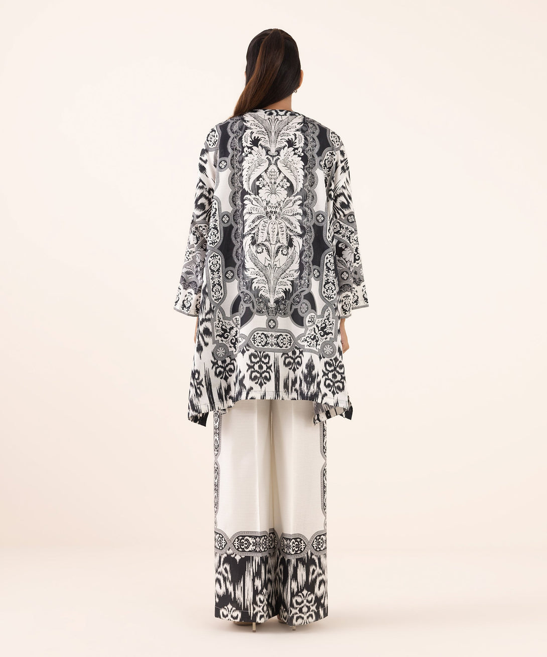 Women's RTW Dobby Black Printed Drop Shoulder Shirt