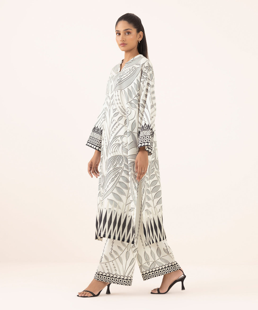 Women's RTW Dobby White Printed Drop Shoulder Shirt