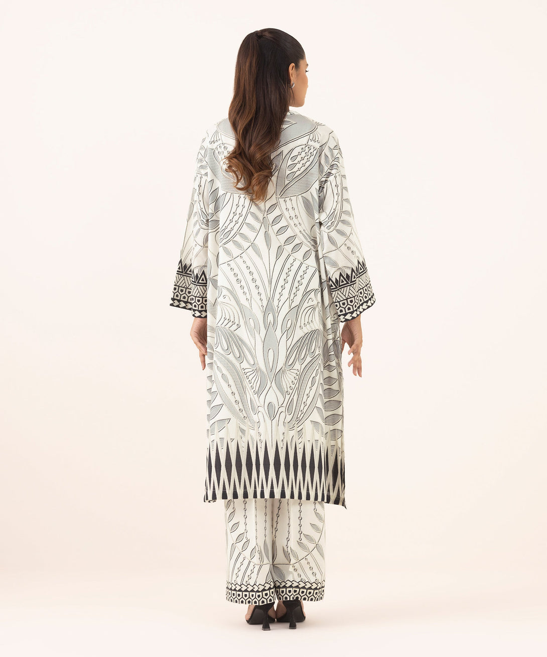 Women's RTW Dobby White Printed Drop Shoulder Shirt