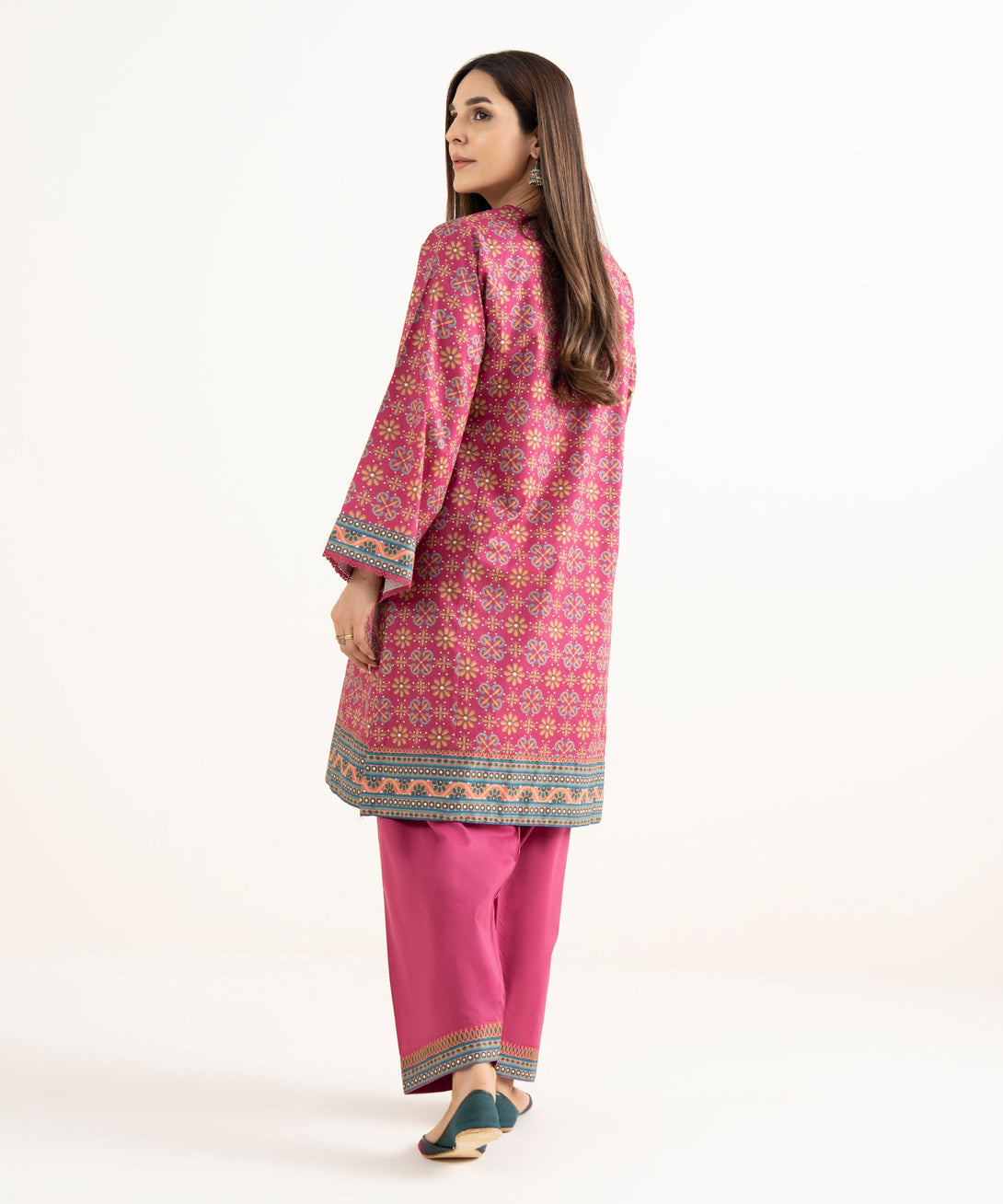 Women's RTW Cambric Pink Printed A-Line Shirt