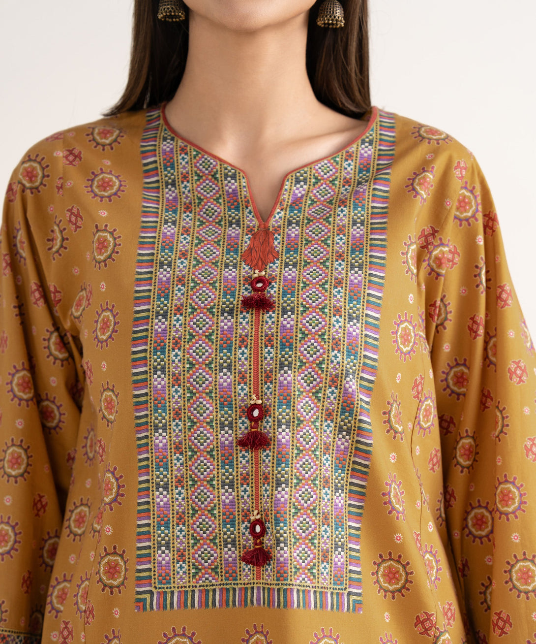 Women's RTW Cambric Brown Printed A-Line Shirt