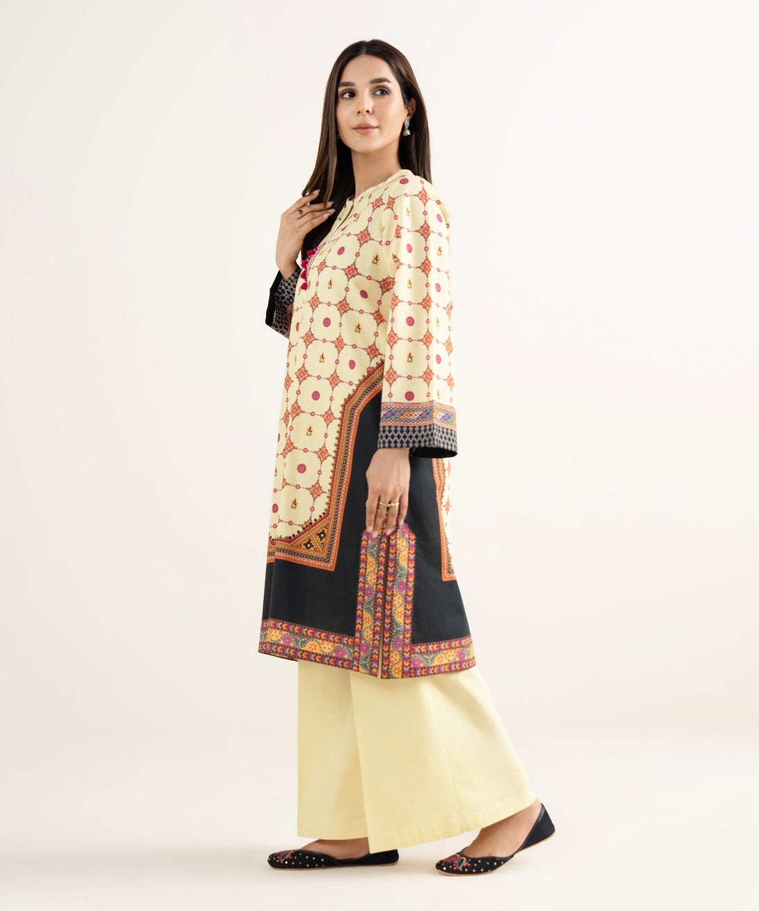 Women's RTW Cambric White Printed A-Line Shirt