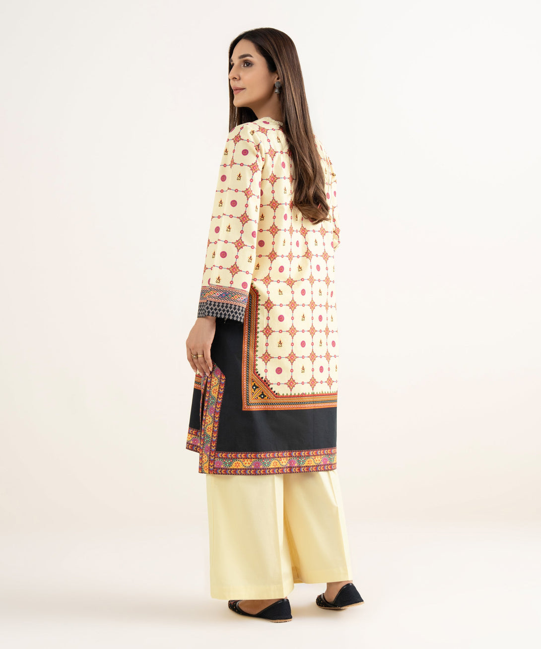 Women's RTW Cambric White Printed A-Line Shirt