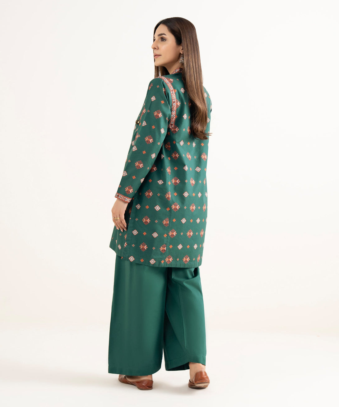 Women's RTW Cambric Green Printed A-Line Shirt