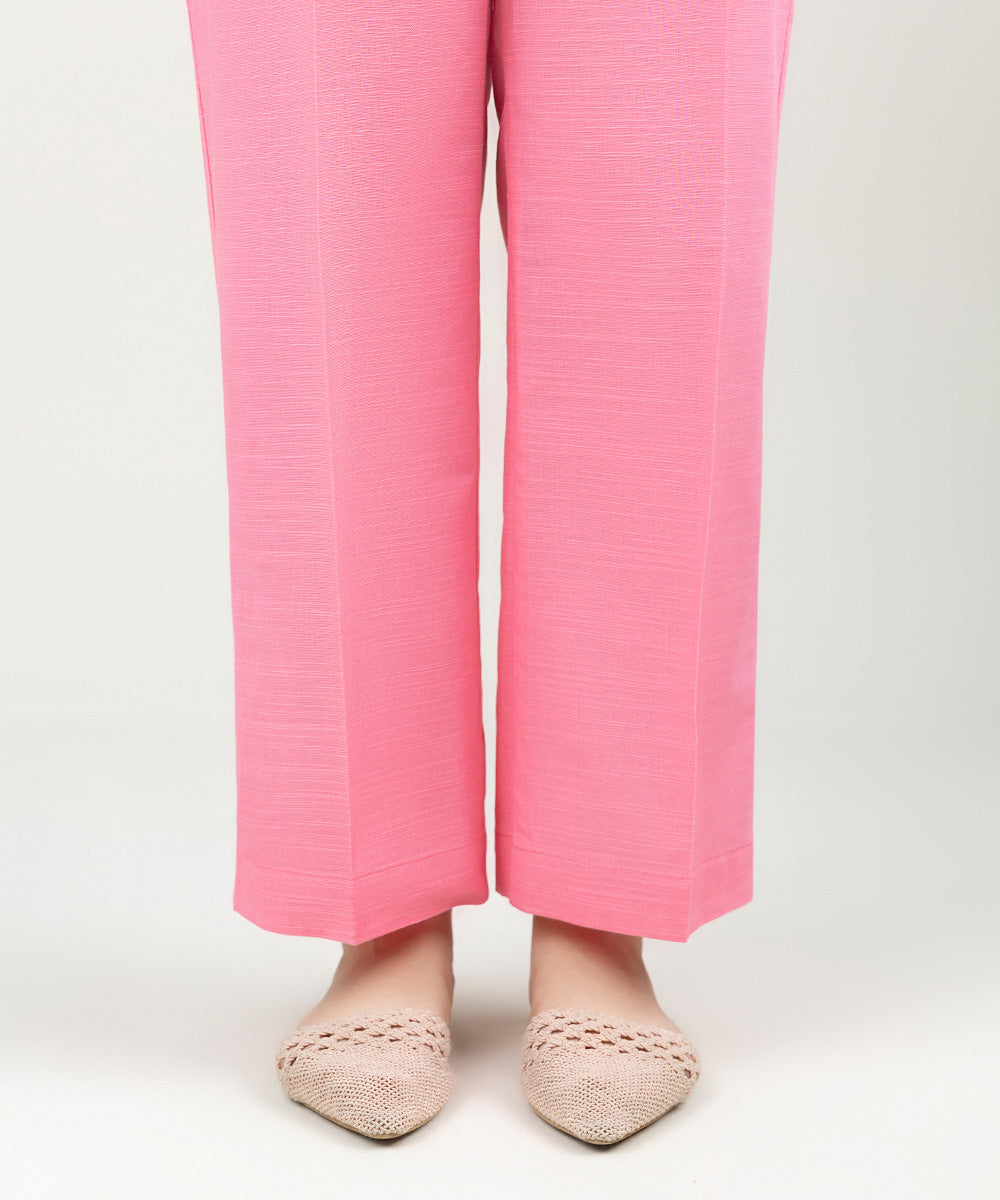 Women's Pret Khaddar Solid Watermelon Pink Straight Pants