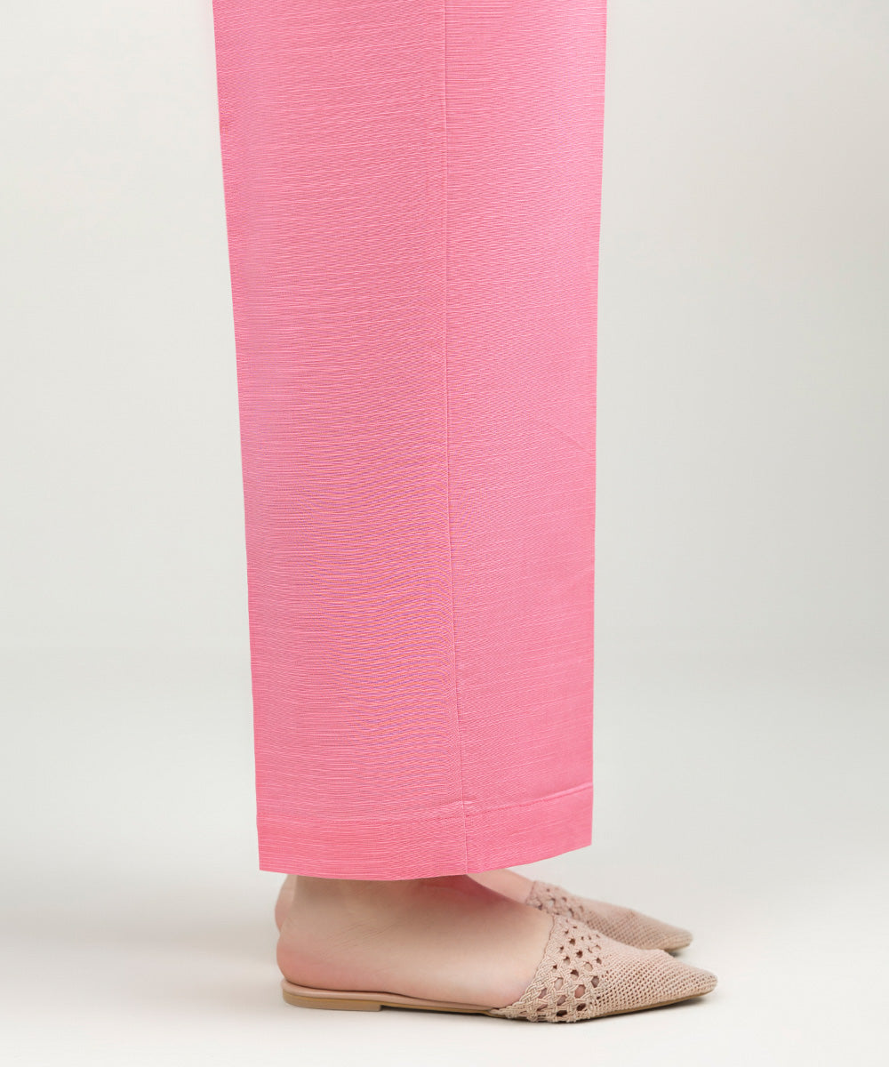 Women's Pret Khaddar Solid Watermelon Pink Straight Pants