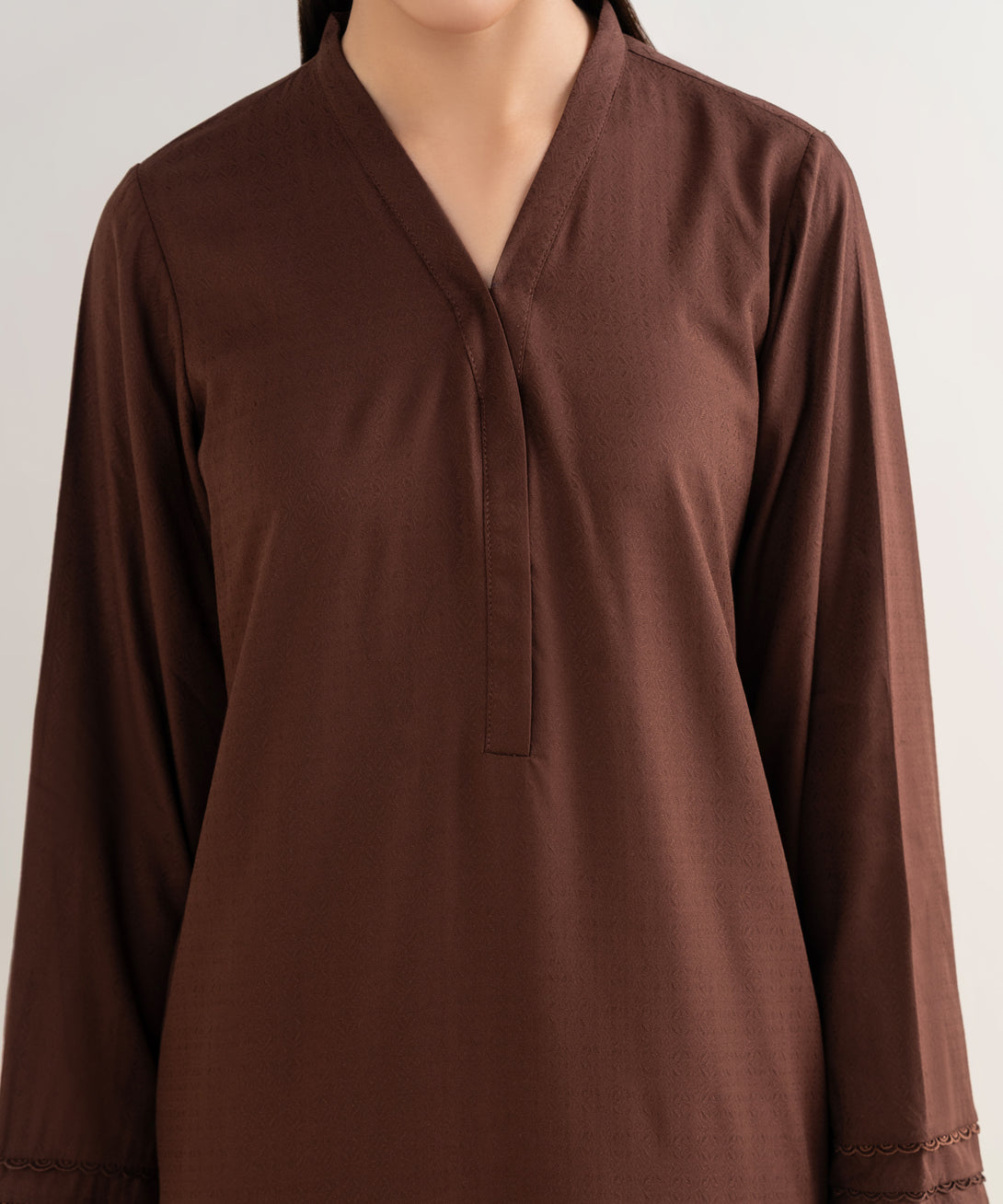 Women's RTW Textured Arabic Brown Solid A line Shirt