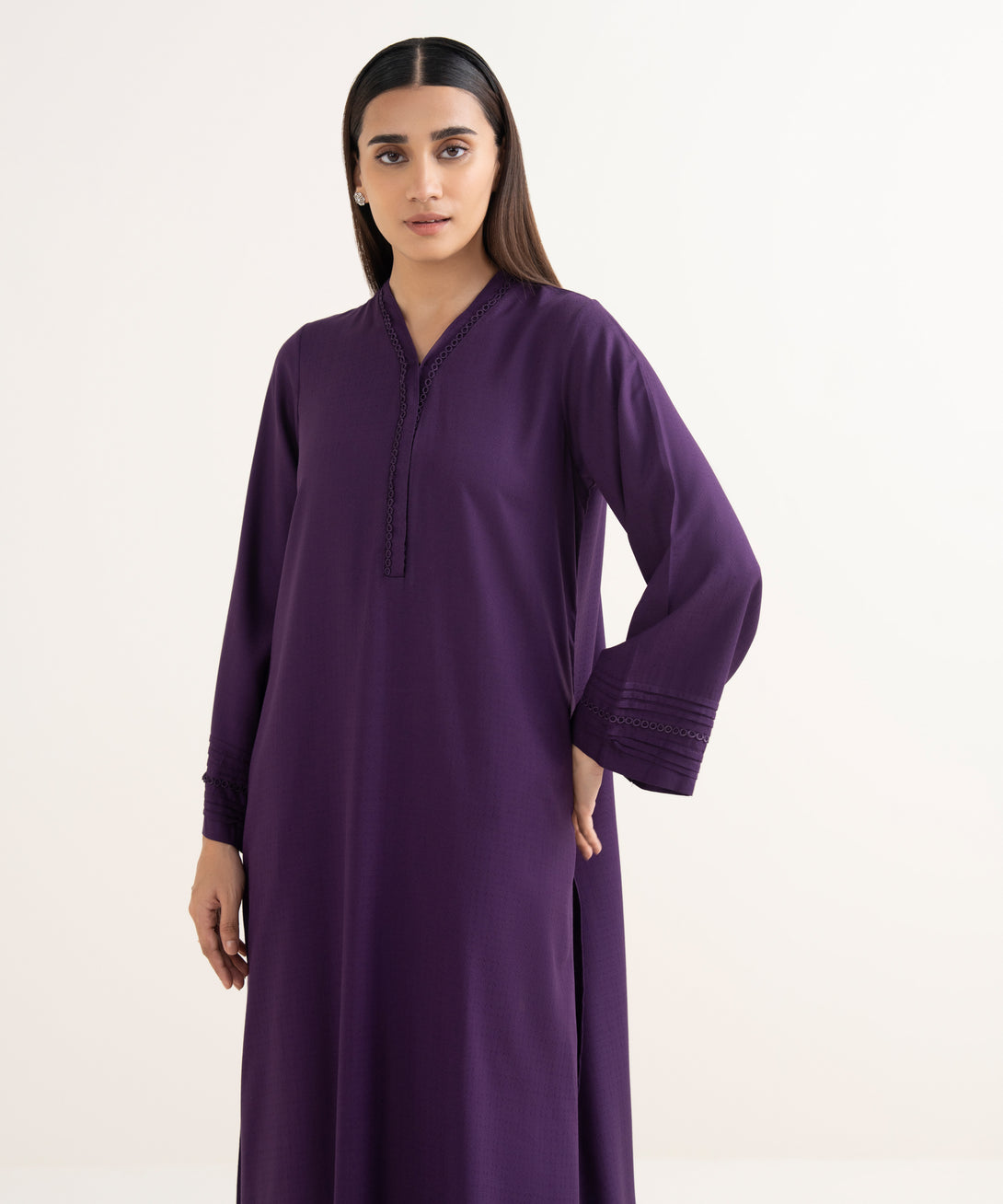 Women's RTW Textured Arabic Purple Solid Straight Shirt