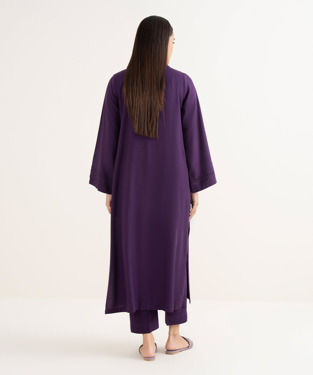 Women's RTW Textured Arabic Purple Solid Straight Shirt