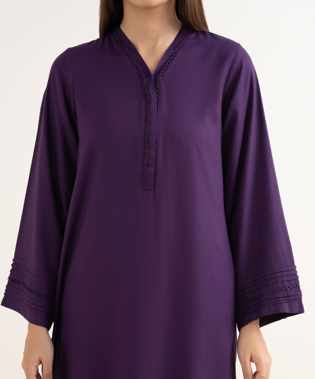Women's RTW Textured Arabic Purple Solid Straight Shirt
