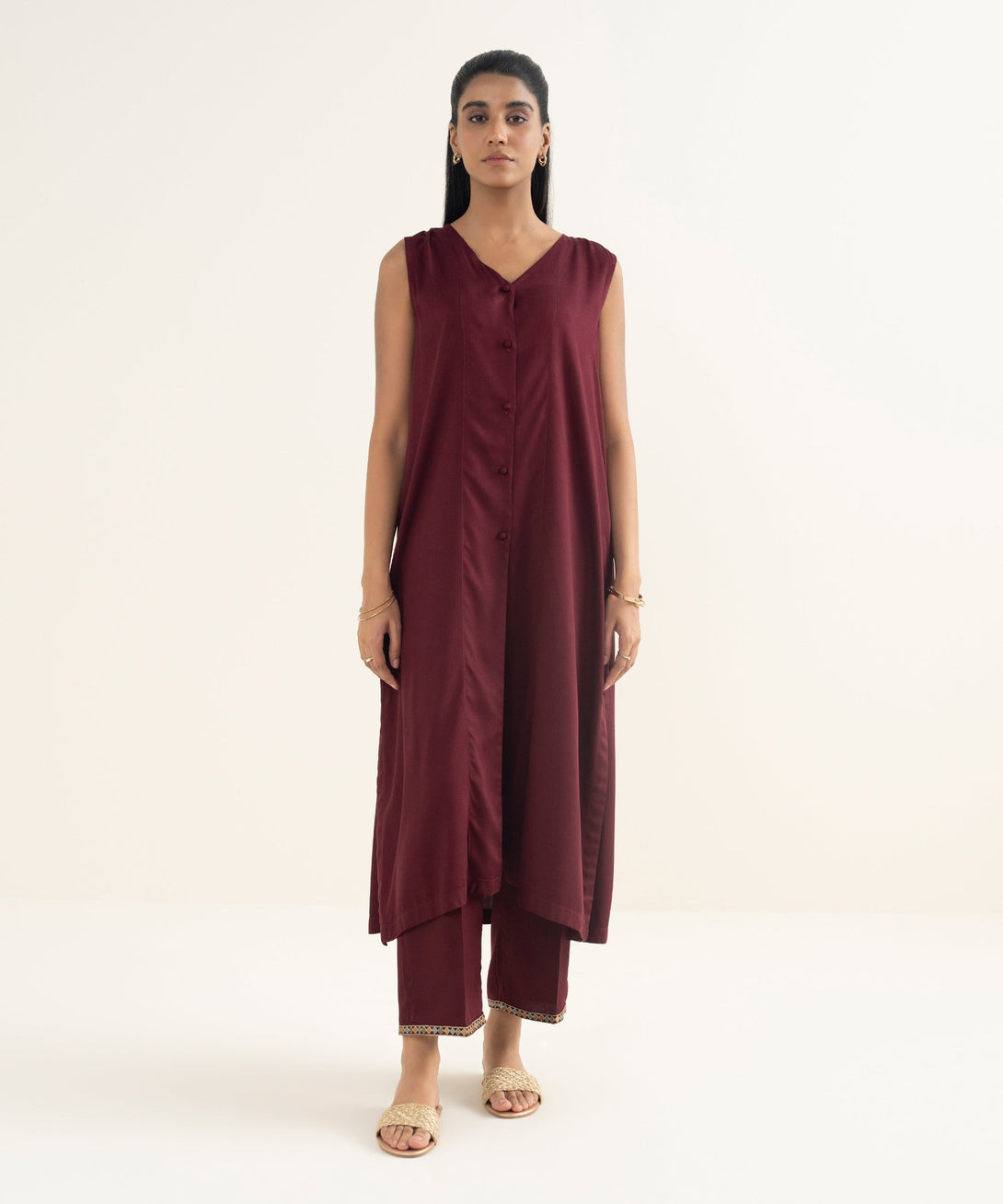 Women's RTW Bedford  Solid Maroon Straight Shirt