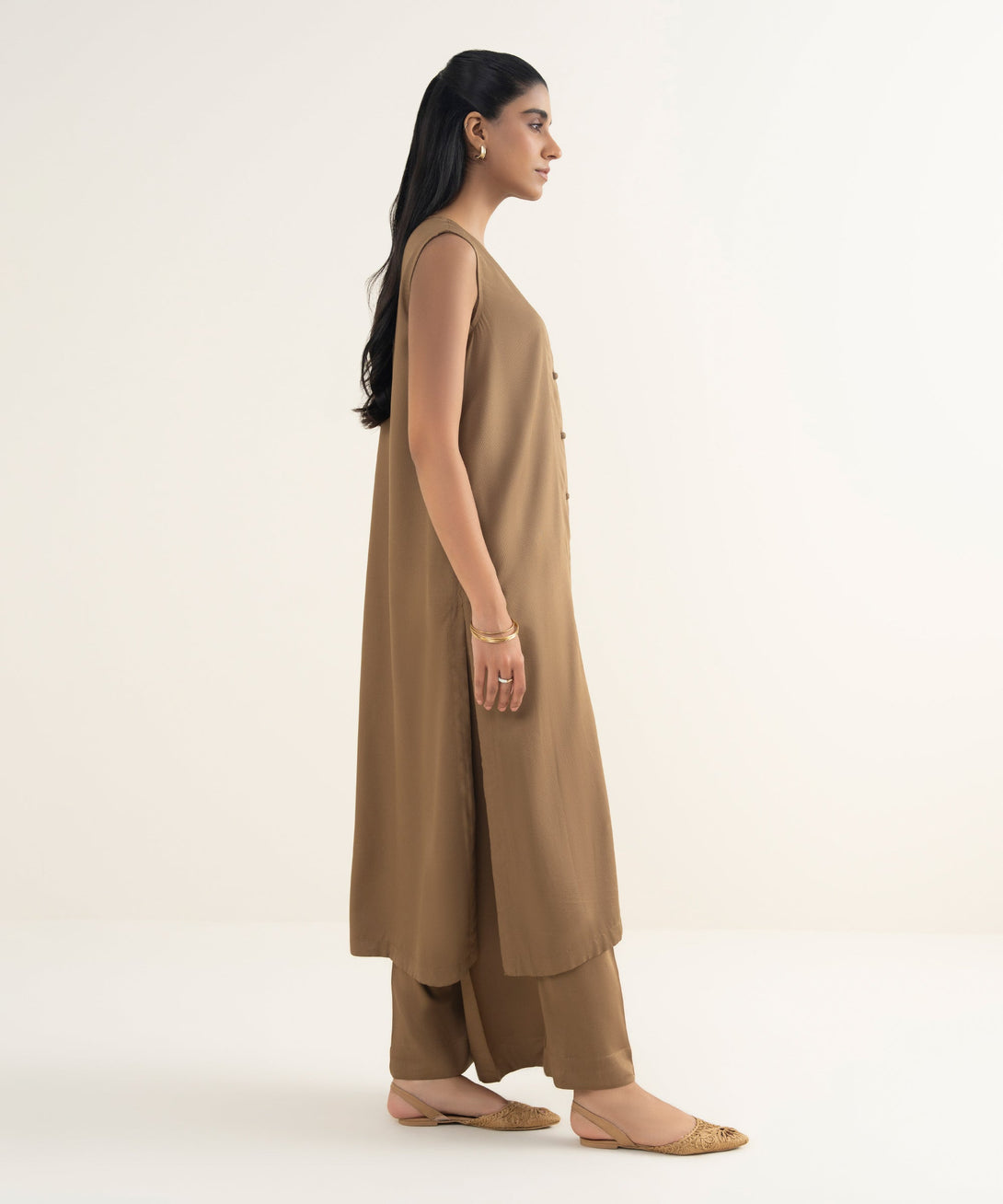Women's RTW Bedford  Solid Brown Straight Shirt