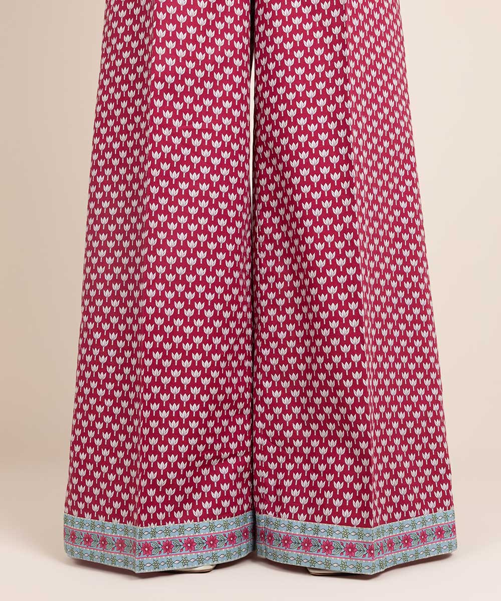 Women's Pret Cambric Printed Red Flared Pants