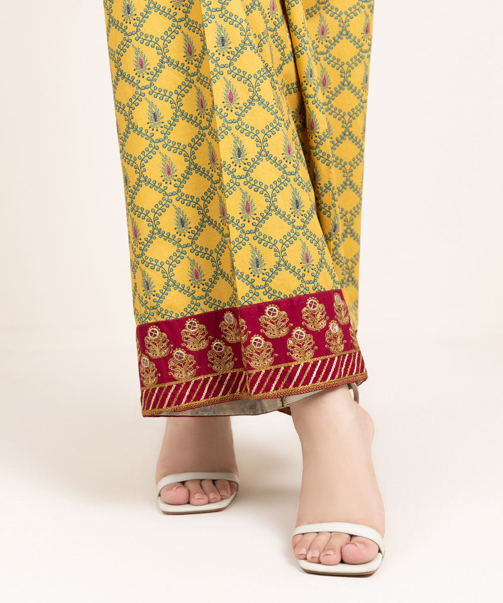 Women's Pret Cambric Embroidered Yellow Culottes