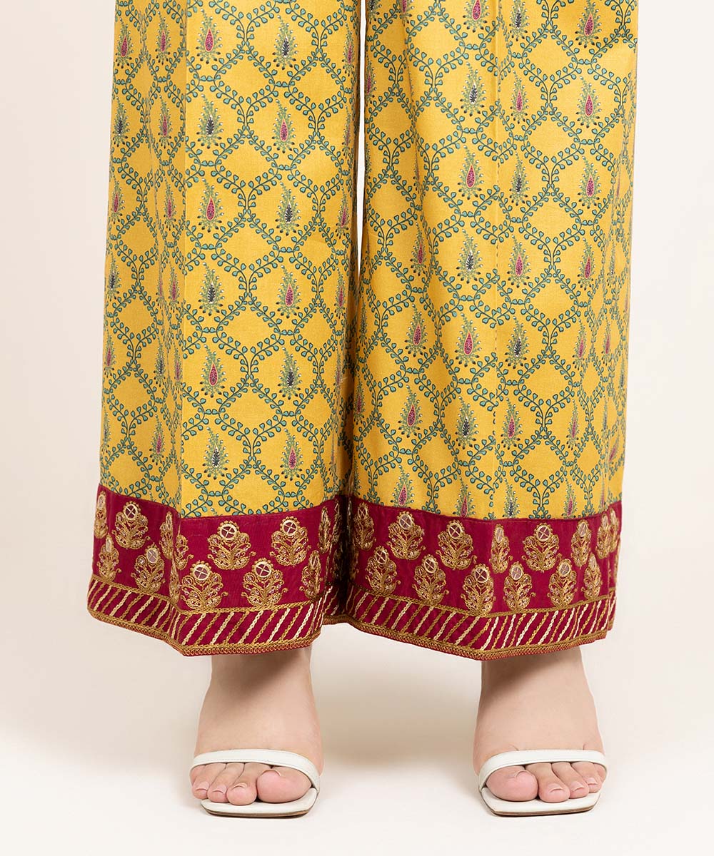 Women's Pret Cambric Embroidered Yellow Culottes