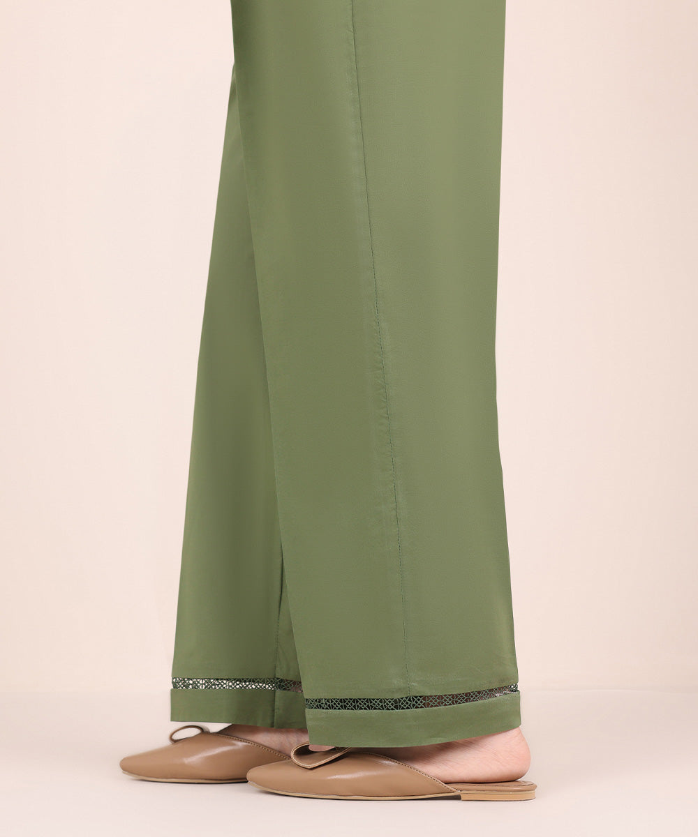 Women's Pret Cambric Green Solid Straight Pants