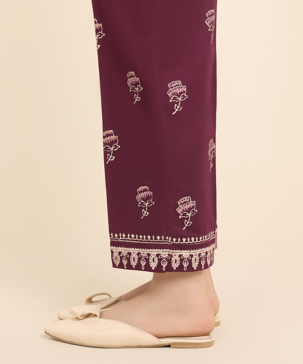 Women's Pret Khaddar Purple Printed Straight Pants