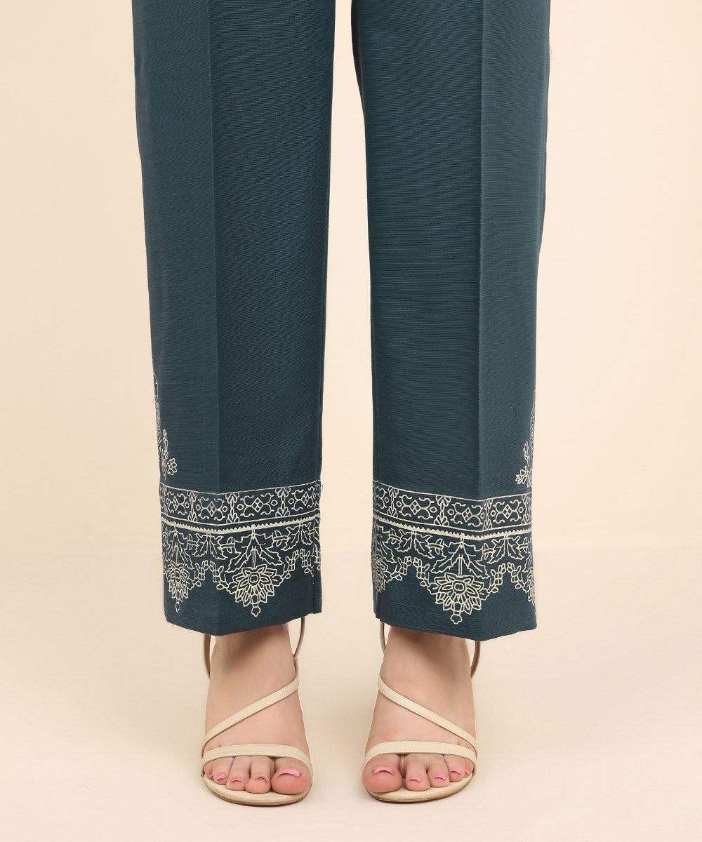 Women's Pret Khaddar Blue Printed Straight Pants