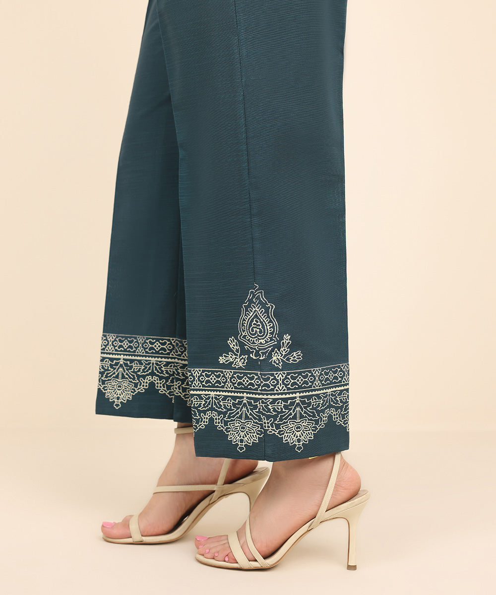 Women's Pret Khaddar Blue Printed Straight Pants