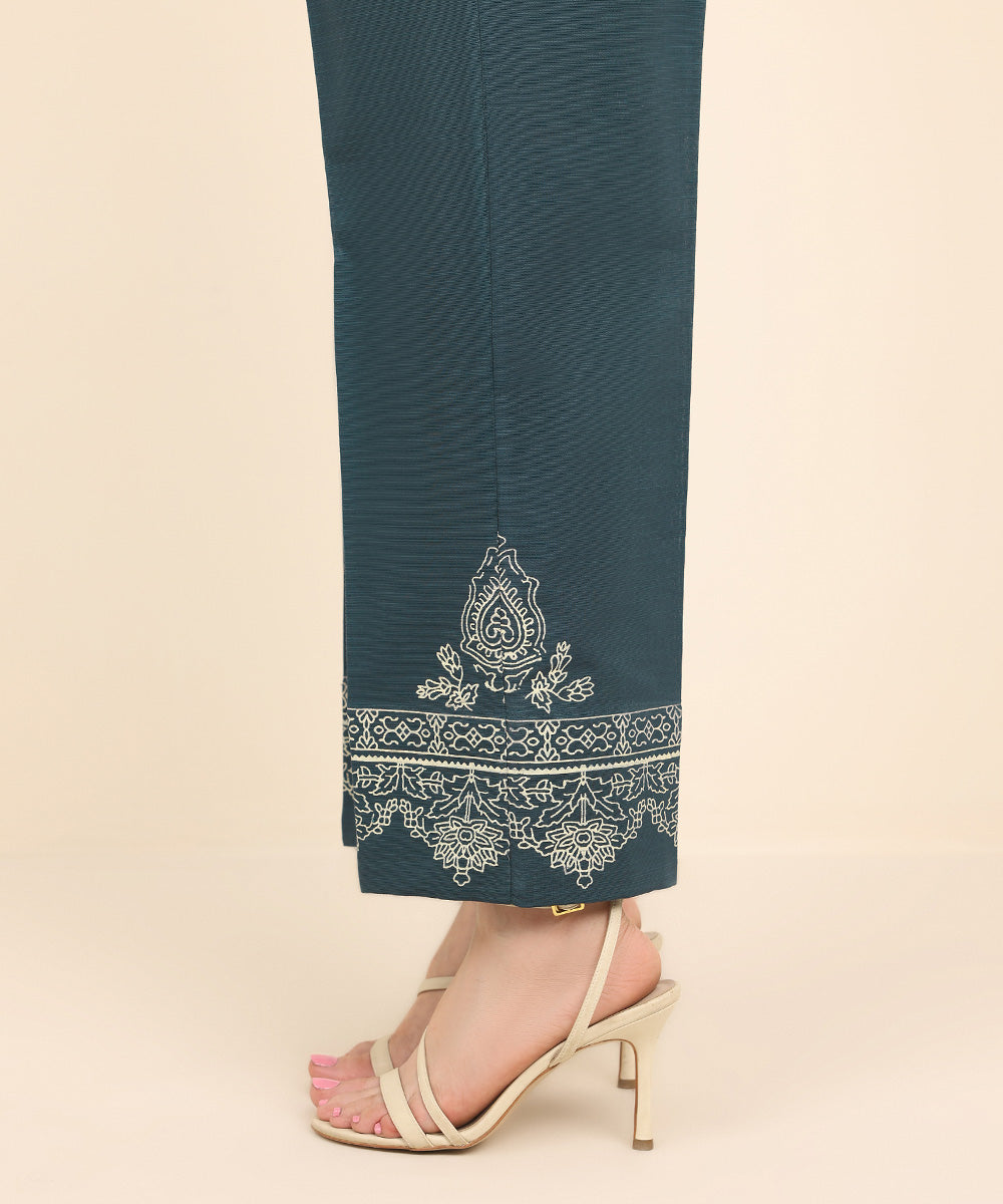 Women's Pret Khaddar Blue Printed Straight Pants