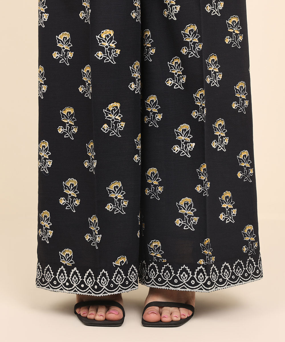 Women's Pret Khaddar Black Printed Flared Pants