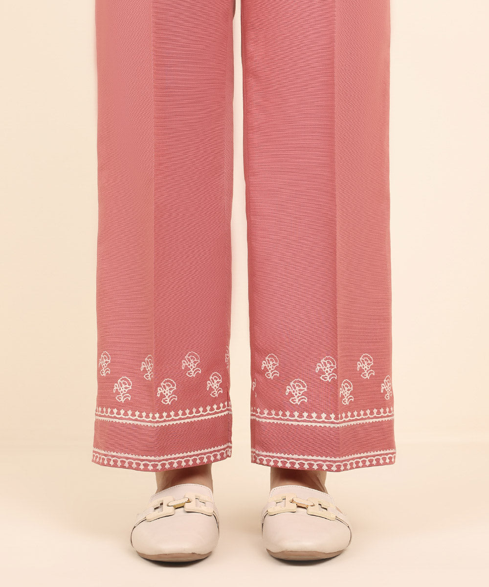 Women's Pret Khaddar Pink Printed Straight Pants