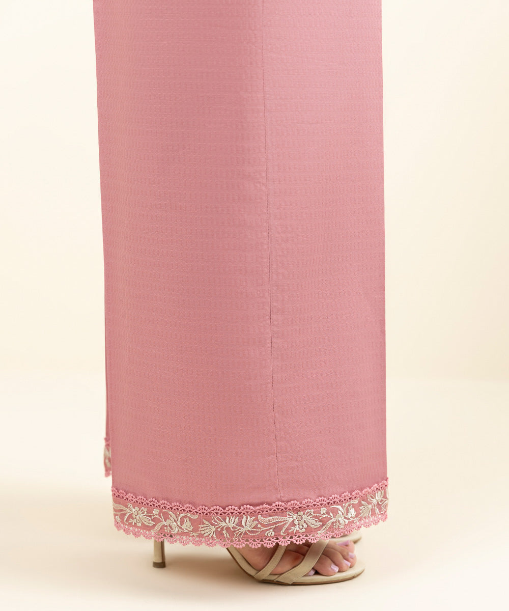 Women's Pret Dobby Embroidered Pink Culottes