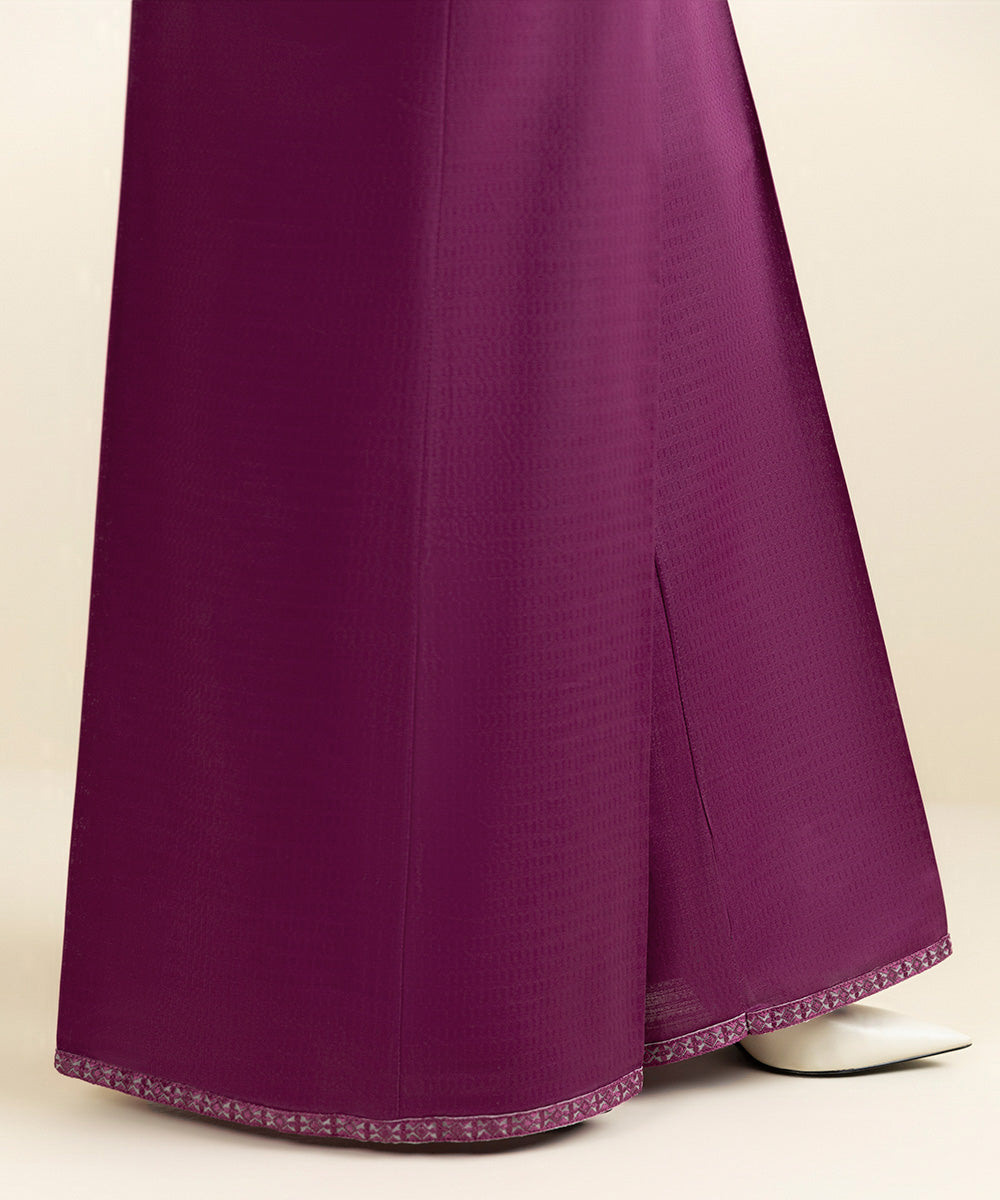 Women's Pret Dobby Embroidered Purple Culottes