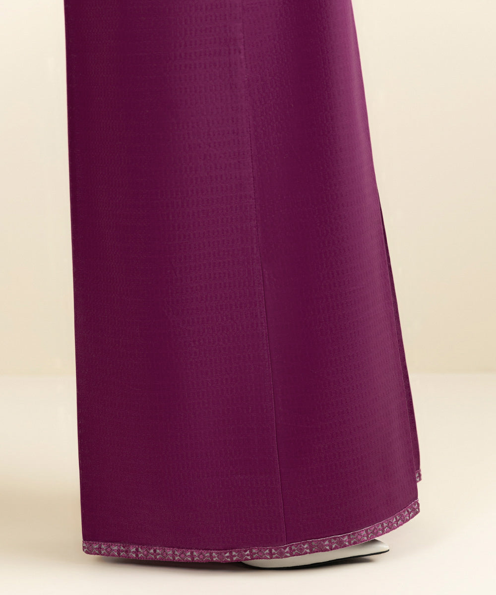 Women's Pret Dobby Embroidered Purple Culottes