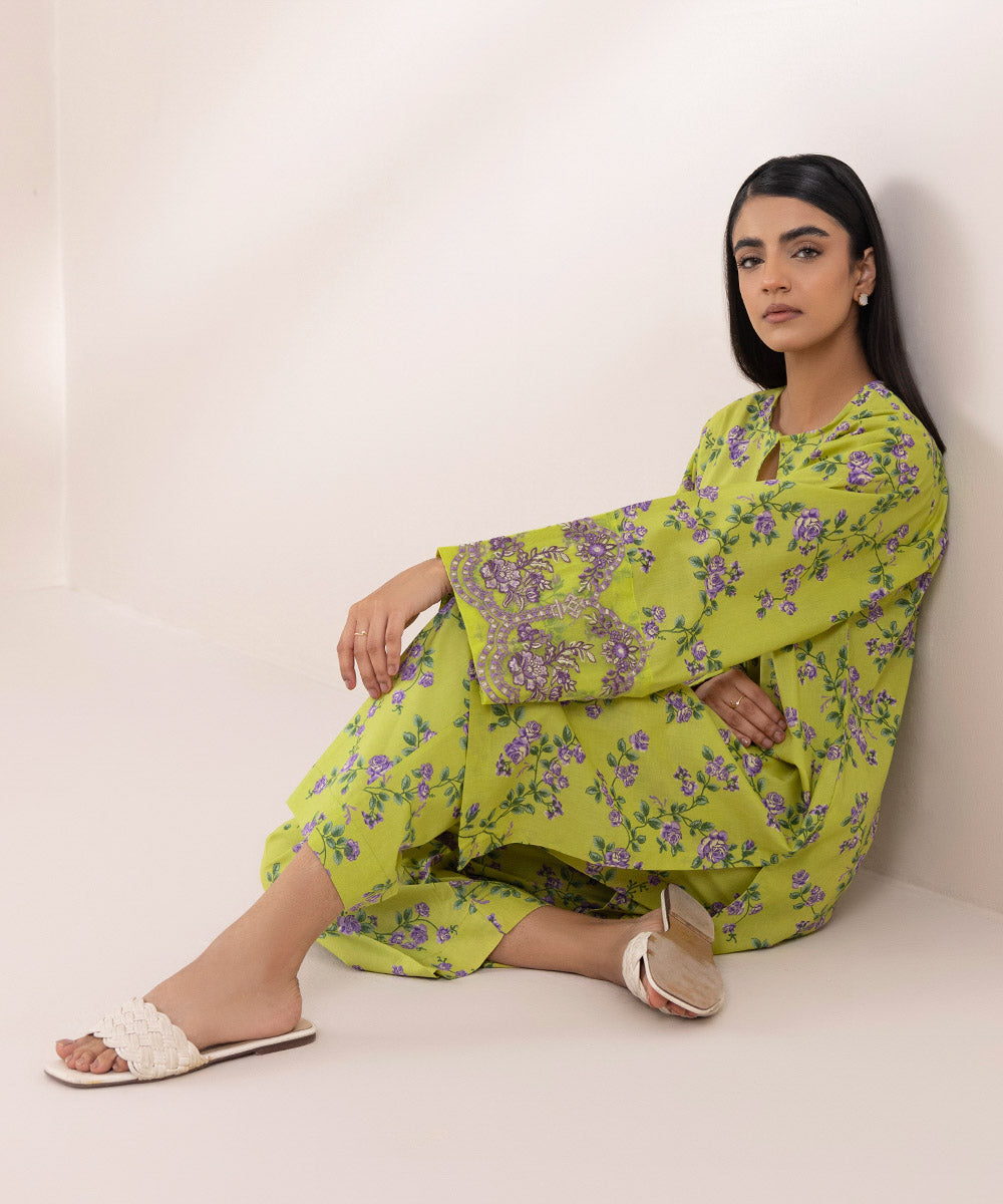 Women's Pret Lawn Printed Embroidered Green Straight Shirt