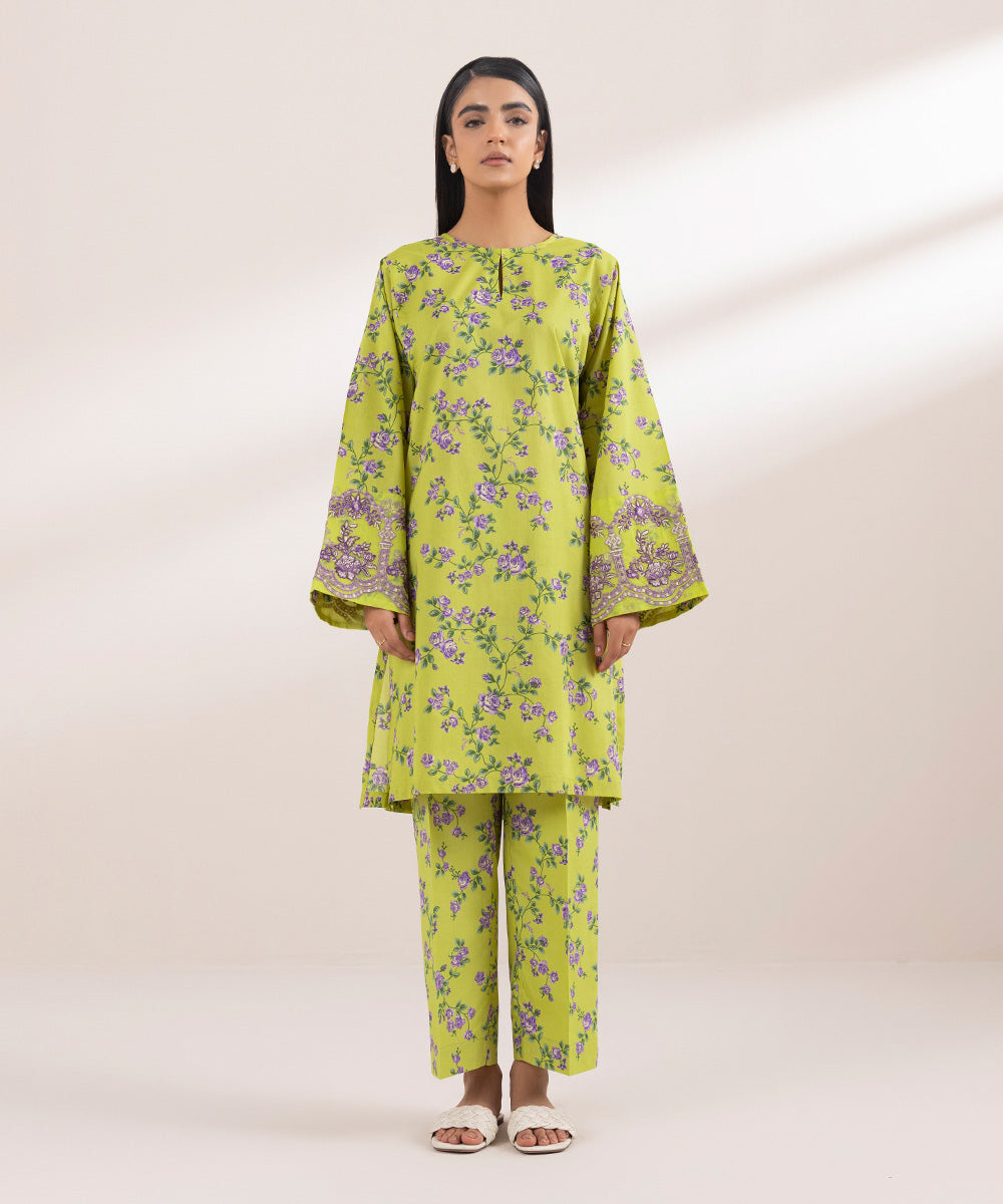 Women's Pret Lawn Printed Embroidered Green Straight Shirt