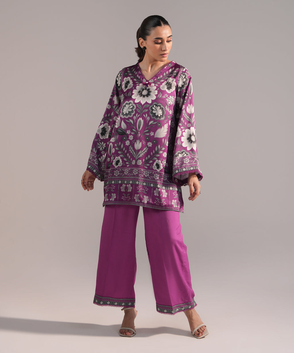 2 Piece - Printed Satin Suit