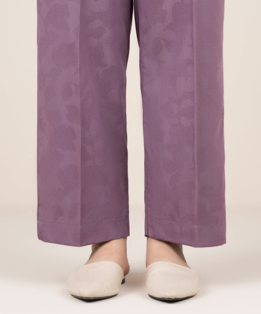 Solid Jacquard Straight Pants
