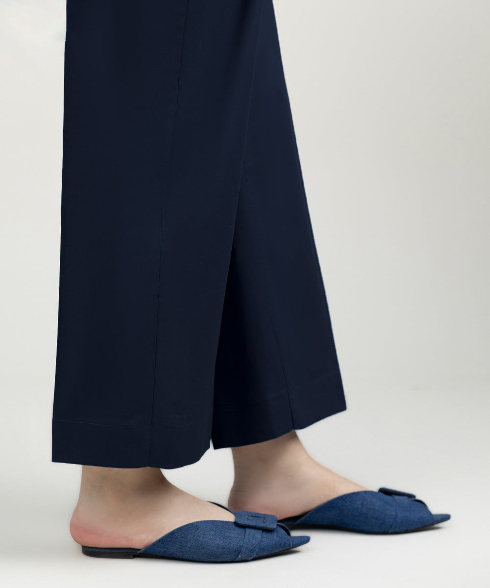 Women's Pret Linen Solid Navy Blue Straight Pants