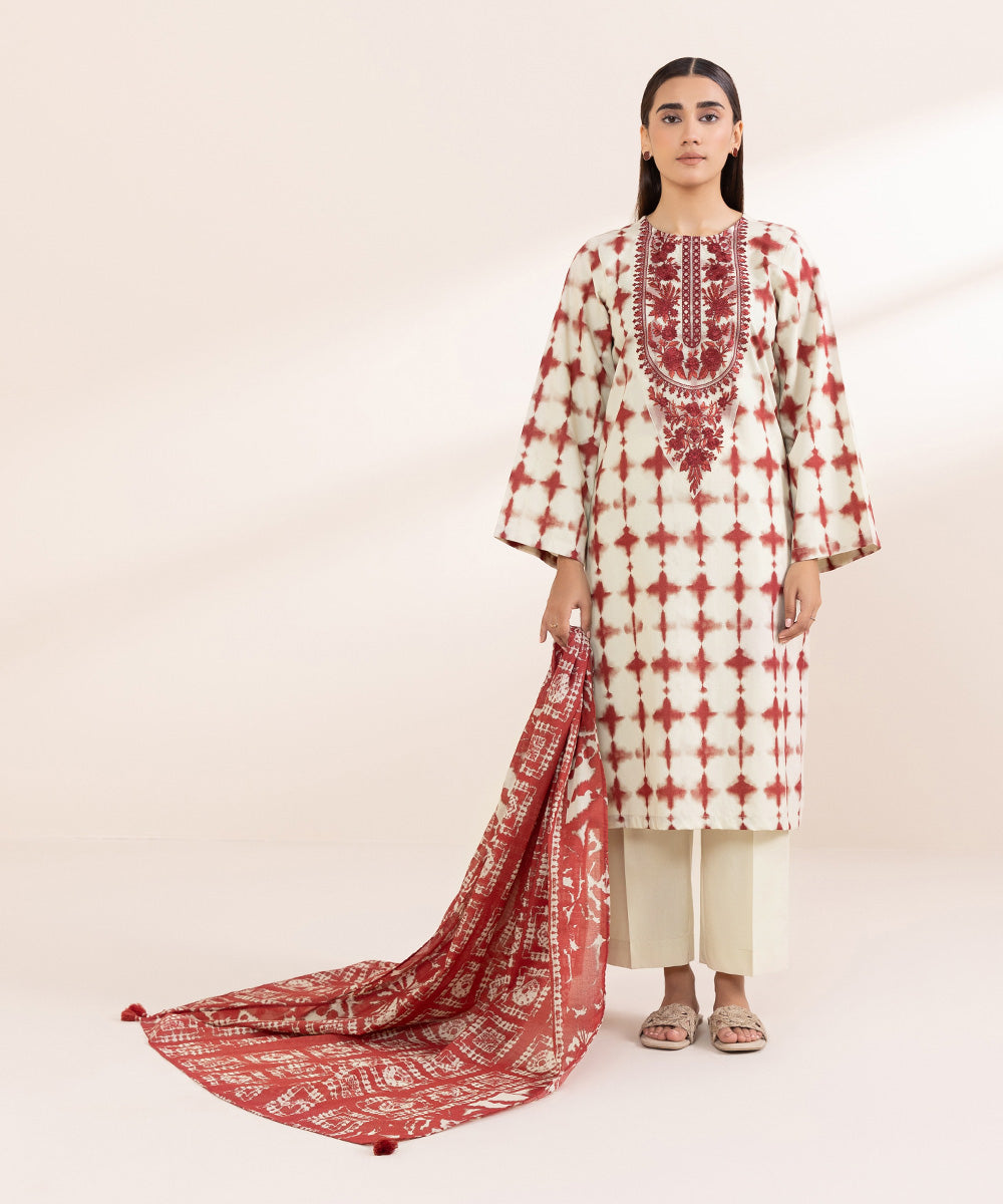 Fine Voile Red Printed Dupatta