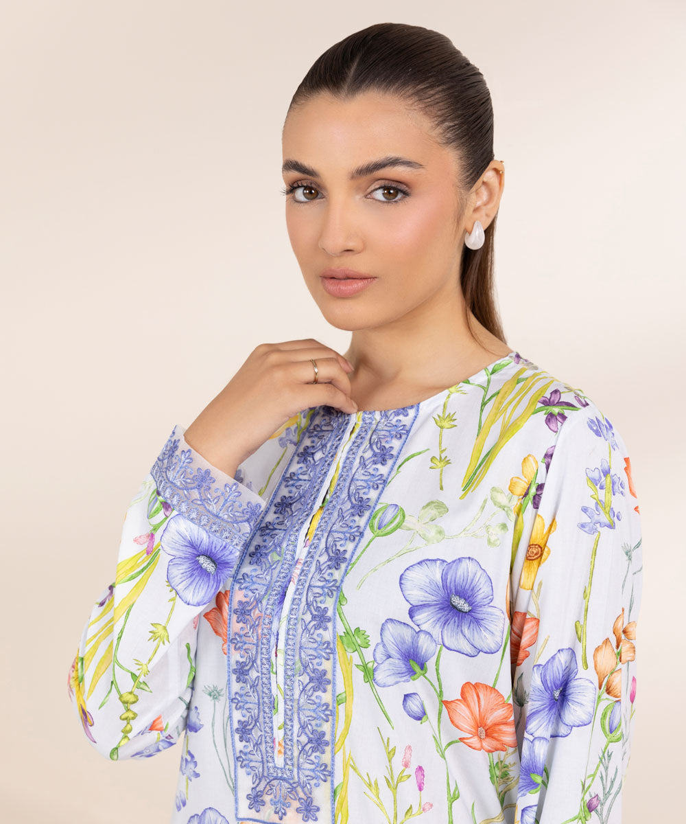 Women's Pret Arabic Lawn Embroidered Multi A-Line Shirt