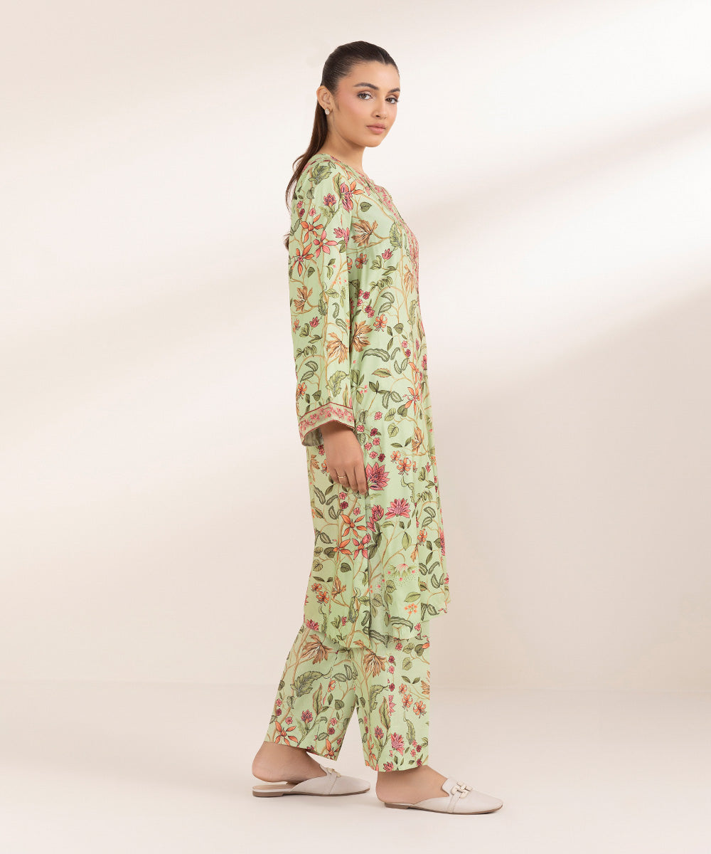 Women's Pret Arabic Lawn Embroidered Green A-Line Shirt