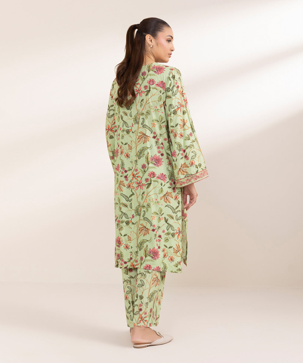 Women's Pret Arabic Lawn Embroidered Green A-Line Shirt