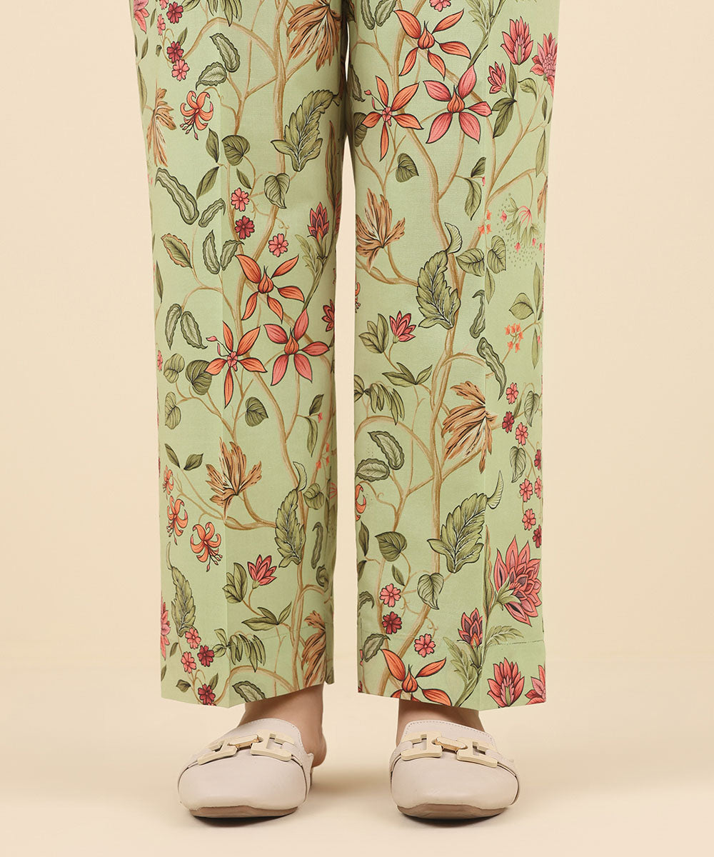 Women's Pret Cambric Green Printed Straight Pants