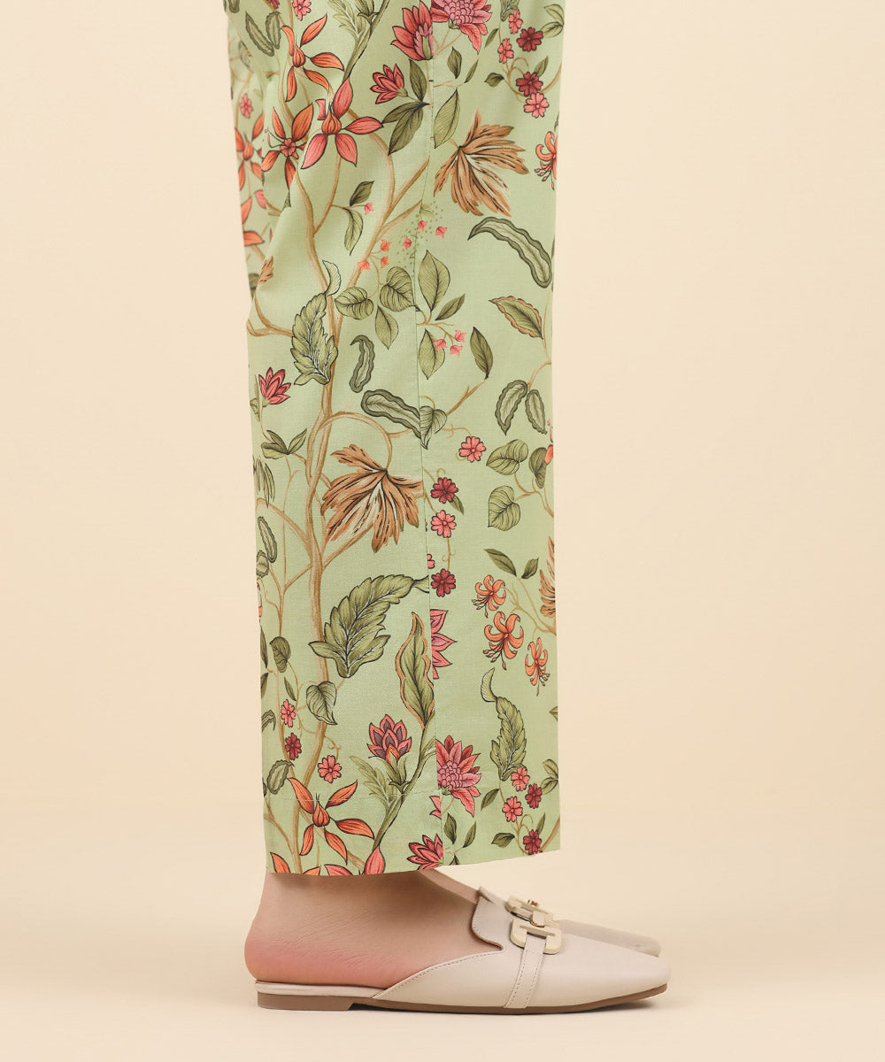 Women's Pret Cambric Green Printed Straight Pants