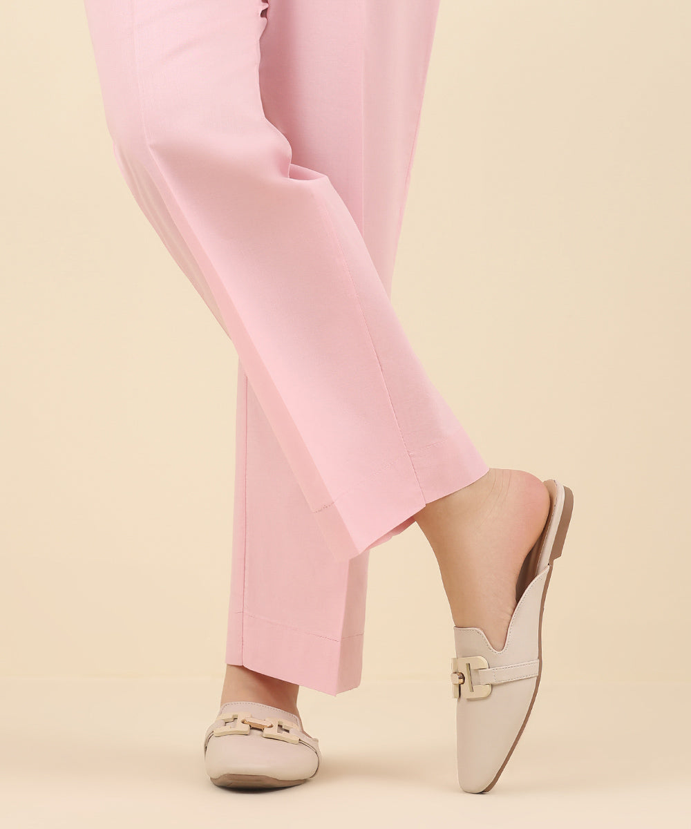 Women's Pret Cambric Pink Solid Straight Pants