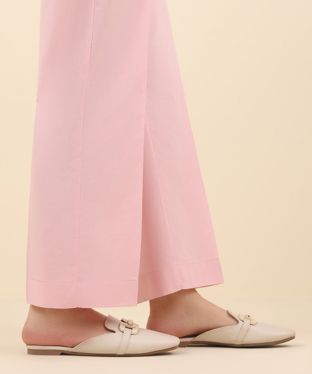 Women's Pret Cambric Pink Solid Straight Pants