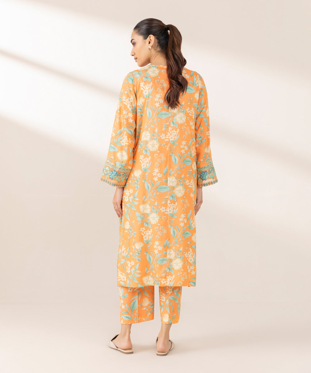 Women's Pret Arabic Lawn Embroidered Orange A-Line Shirt