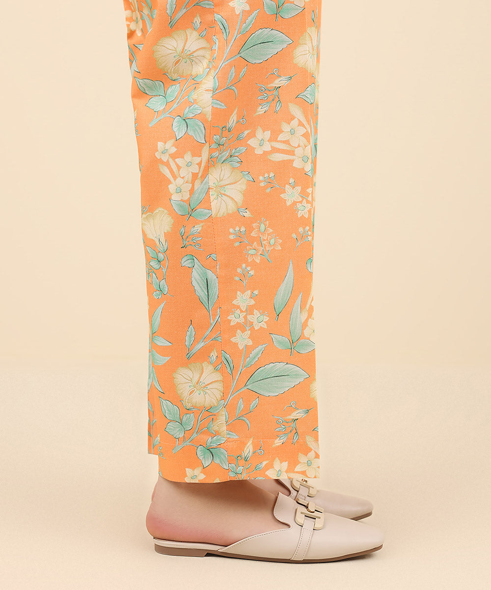 Women's Pret Cambric Orange Printed Straight Pants