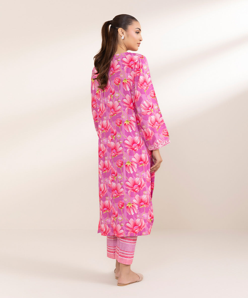 Women's Pret Arabic Lawn Embroidered Pink A-Line Shirt