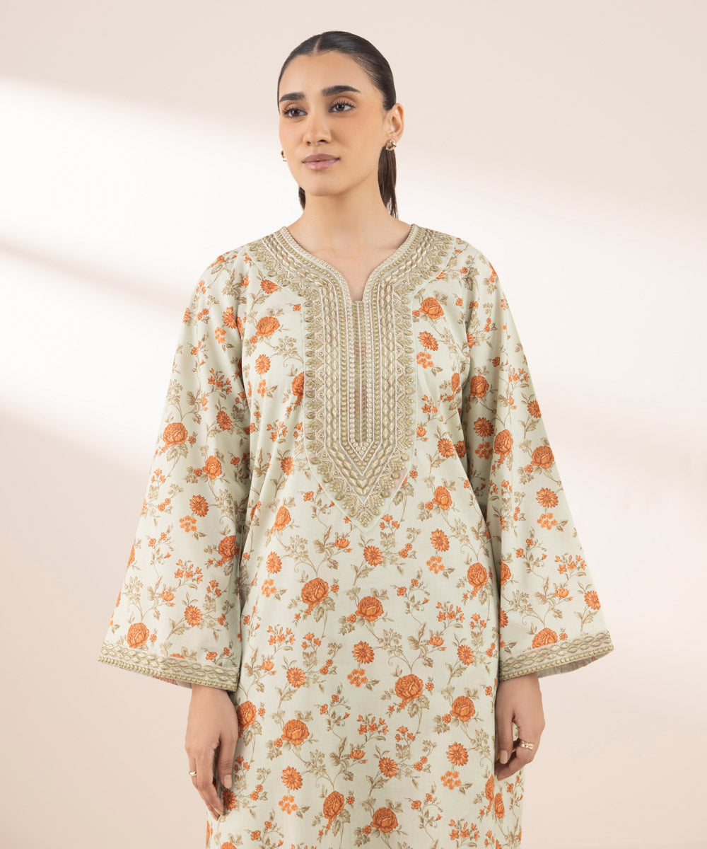 Women's RTW Lawn Multi Embroidered A-Line Shirt