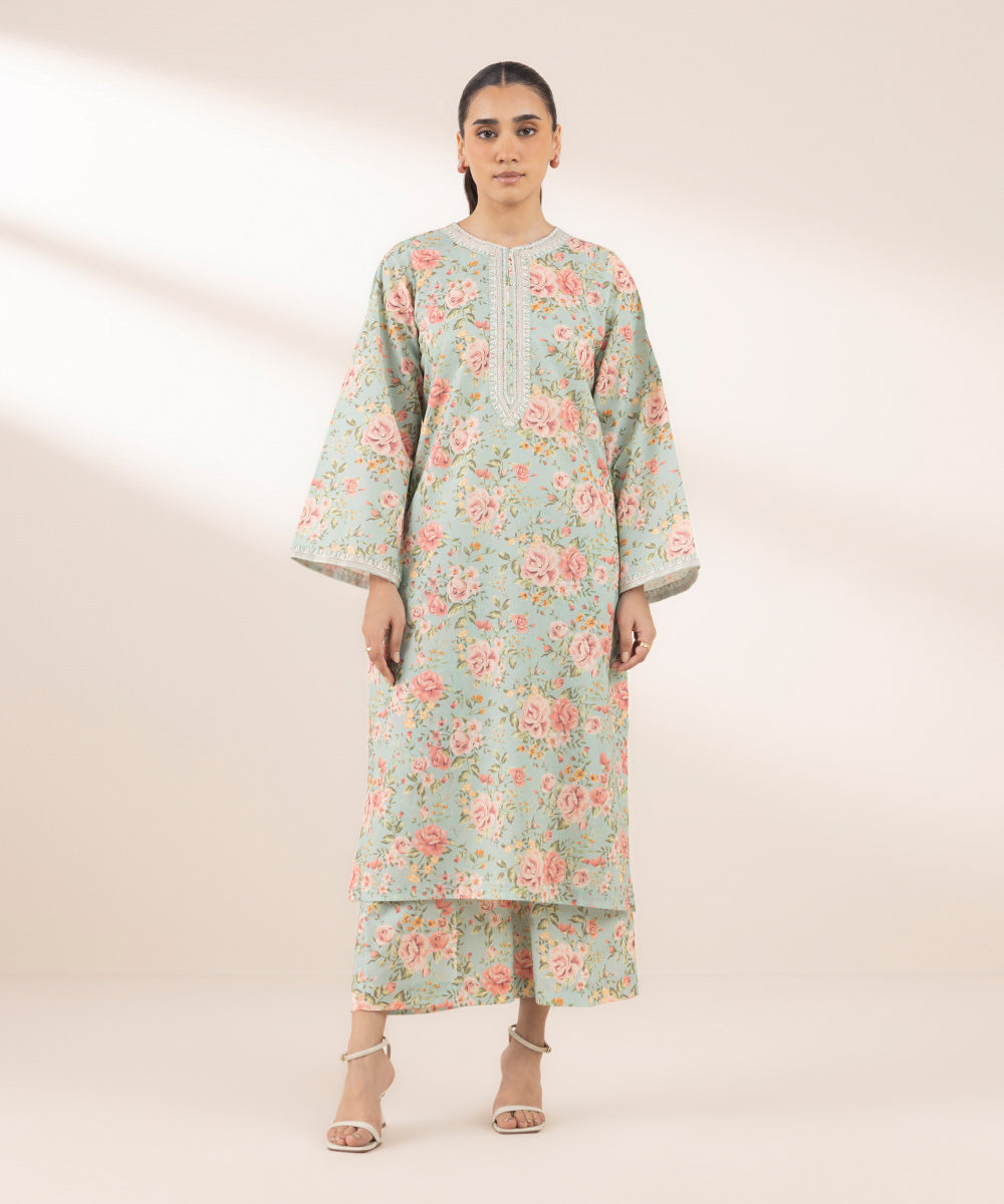 Women's RTW Lawn Multi Embroidered A-Line Shirt