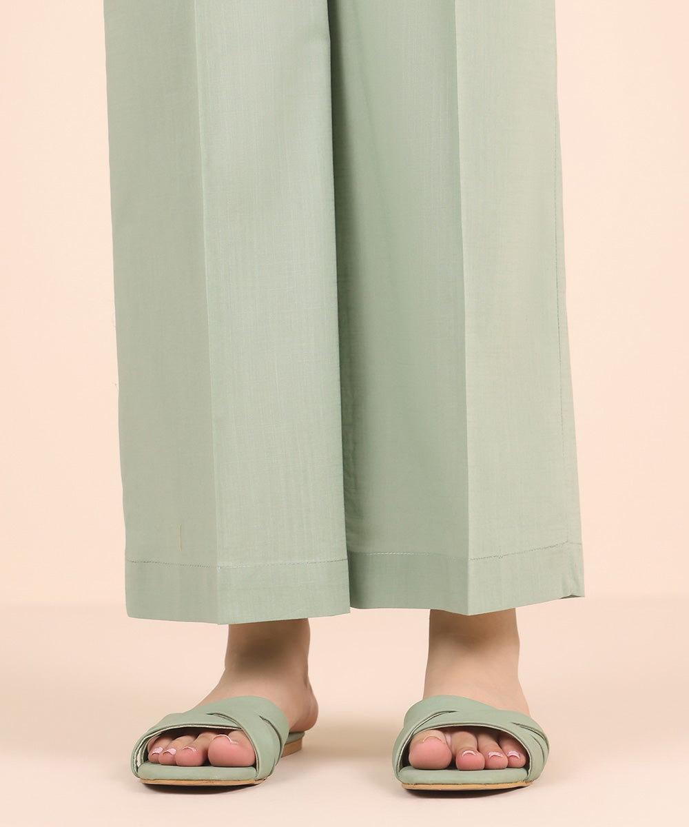 Women's RTW Cross Hatch Green Solid Straight Pants